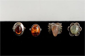 4 Rings - Sterling, amethyst, amber etc...