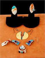 3 Native Turquoise rings & 2 sets earrings