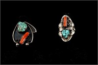2 Sterling turquoise and coral rings