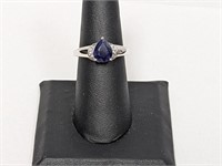 .925 Sterling Blue Stone/Diamond Ring Sz 7