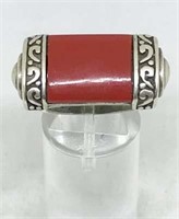 Red Coral Ring in Victorian Sterling Setting