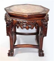 Carved Rosewood  Accent Table with Inset