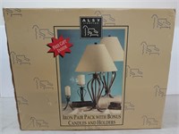 2 metal table lamps and matching candle holders,