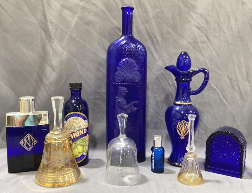 Vtg Cobalt Blue Perfume Bottles & Bells