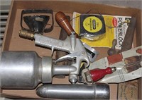 Shelf lot- paint spray gun, wood rasp;