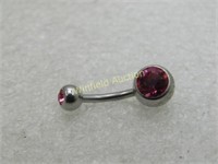 Pink CZ Stainless Steel Belly Button Bar, 3/4"