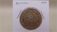 1959 Canadian 50 Cent / Half-dollar Coin