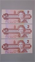 (3) 1986 Canadian $2 / Two-dollar Bills