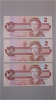 (3) 1986 Canadian $2 / Two-dollar Bills
