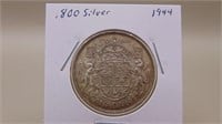 1944 Canadian 50 Cent / Half-dollar Coin