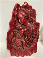 Vintage Hand Carved Red Wax Mother and Child k
