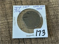 1833 Large Cent w/Piece Clipped Off