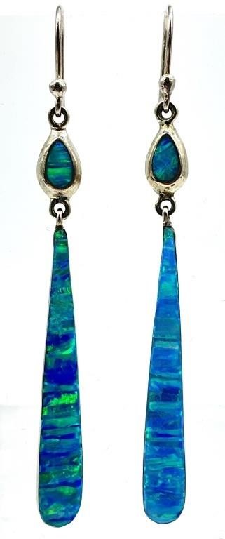 Mexico Sterling Polished Opal Dangle Earrings