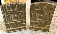 Pair Vtg Brass Books on Shelves Bookends