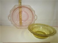 Pink & Yellow Depression Glass - Pink has a