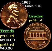 Proof 1963 Lincoln Cent 1c Grades Gem++ Proof Red