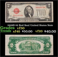 1928D $2 Red Seal United States Note Grades vf++