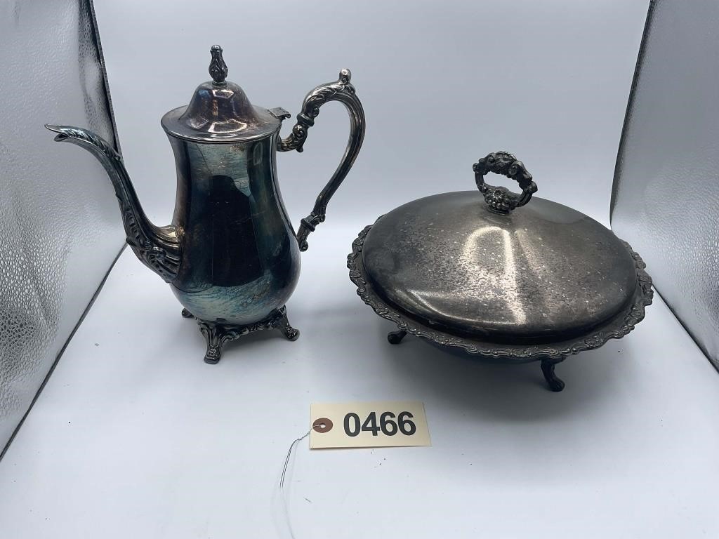 ONEIDA TEA POT WITH COVERED DISH SILVER PLATED