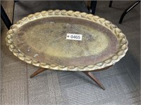 LARGE APPEAR TO BE COPPER TRAY WITH WOODEN FOUR LE