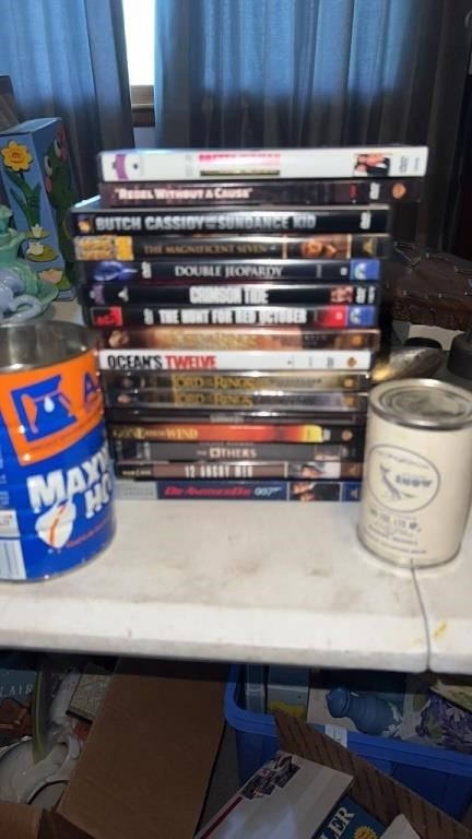Lot of DVD’s , VHS tapes , Can of  unopened