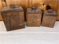 Set of 3 vintage wood carved kitchen canisters