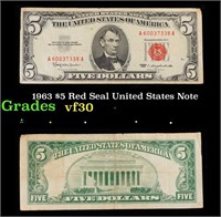 1963 $5 Red Seal United States Note Grades vf++