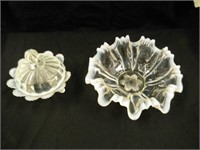 White opalescent glass pieces: one bowl with