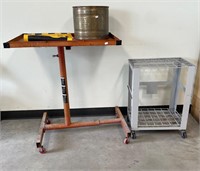 2 Shop Carts, Brass Bucket And Oversize Banner