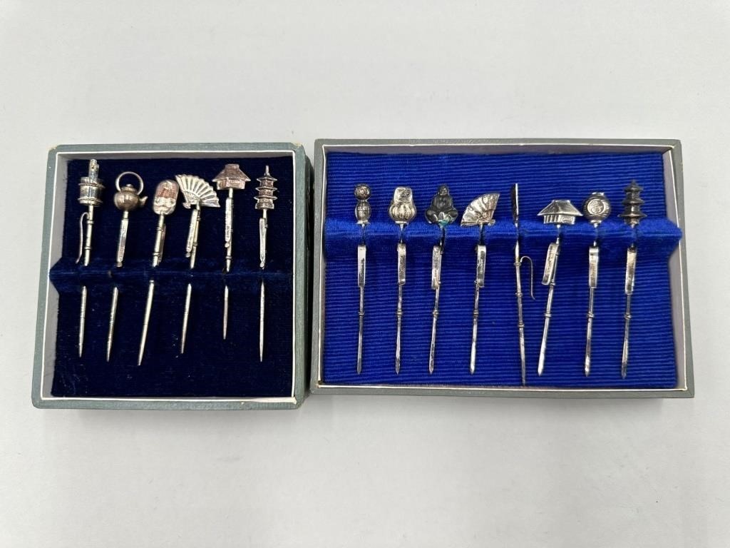 Two Sets of Sterling Silver Cocktail Picks