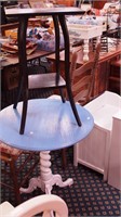 Two painted wood end tables: one black, 16"