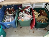 (3) Totes w/Lids & Christmas Decor.