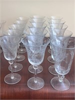Glassware lot ice tea tumblers & more etched glass