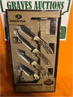 New Mossy Oak 4 pk Stag Finish Knife Set