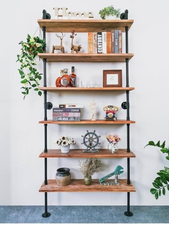 6 Tier Industrial Ladder Pipe Shelf Bookcase