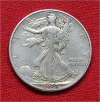 1938 D  Walking Liberty Silver Half Dollar