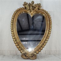 Vintage gold heart shape cherub mirror