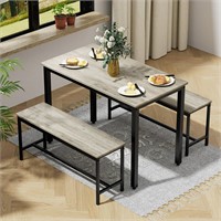 3-Piece Kitchen Table & Dining Benches GREY