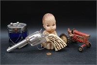 Vtg. Cap Gun, Baby Joy, Ertl Tractor & Drum Bank