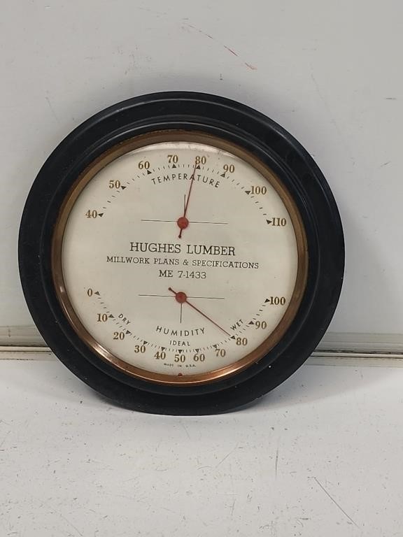 Early Hughes Lumber Advertising Thermometer