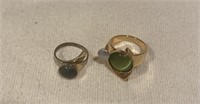 Lot of two metal rings with green accents