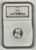 1943 Lincoln Cent Steel Penny NGC MS66