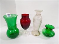 Vintage Emerald Green Glass Vase & Anchor