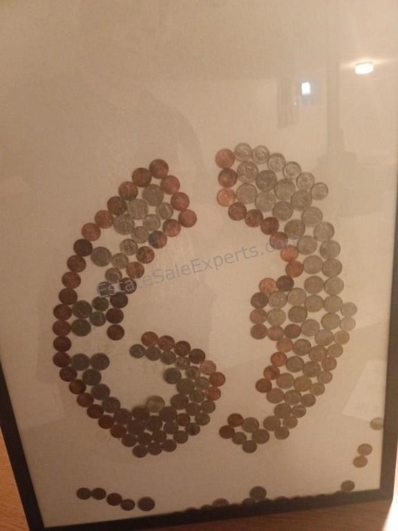 Glued Pennies and Nickels in Frame
