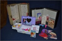 3 Barbie Doll cases and accessories, booklet, etc.