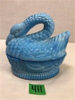 Vintage LG Wright Blue Milk Glass Nesting Swan