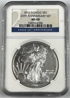 2011S NGC MS69 Silver Eagle, 25th Anniversary