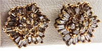 Jewelry 10kt Yellow Gold Diamond Flower Earrings