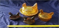 Vintage LE Smith Amber Gold Art Glass HEN ON A
