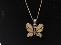 Sterling Silver Butterfly necklace with MOP - 18