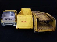 Group of 3 vintage Tonka truck, bottom dump, and